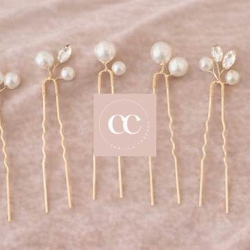 Golden Handmade Pearl Hairpins - 6 Piece
